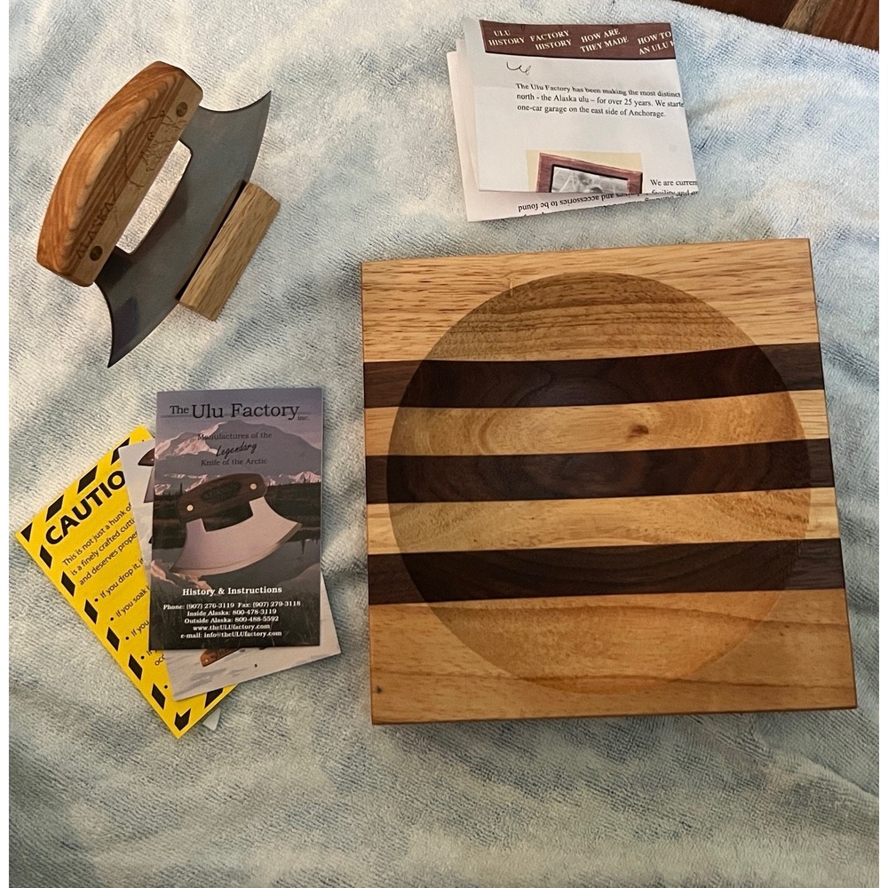 Ulu Factory Alaska Ulu Knife & Hardwood Cutting Board Set w/ Box Anchorage - Picture 7 of 7